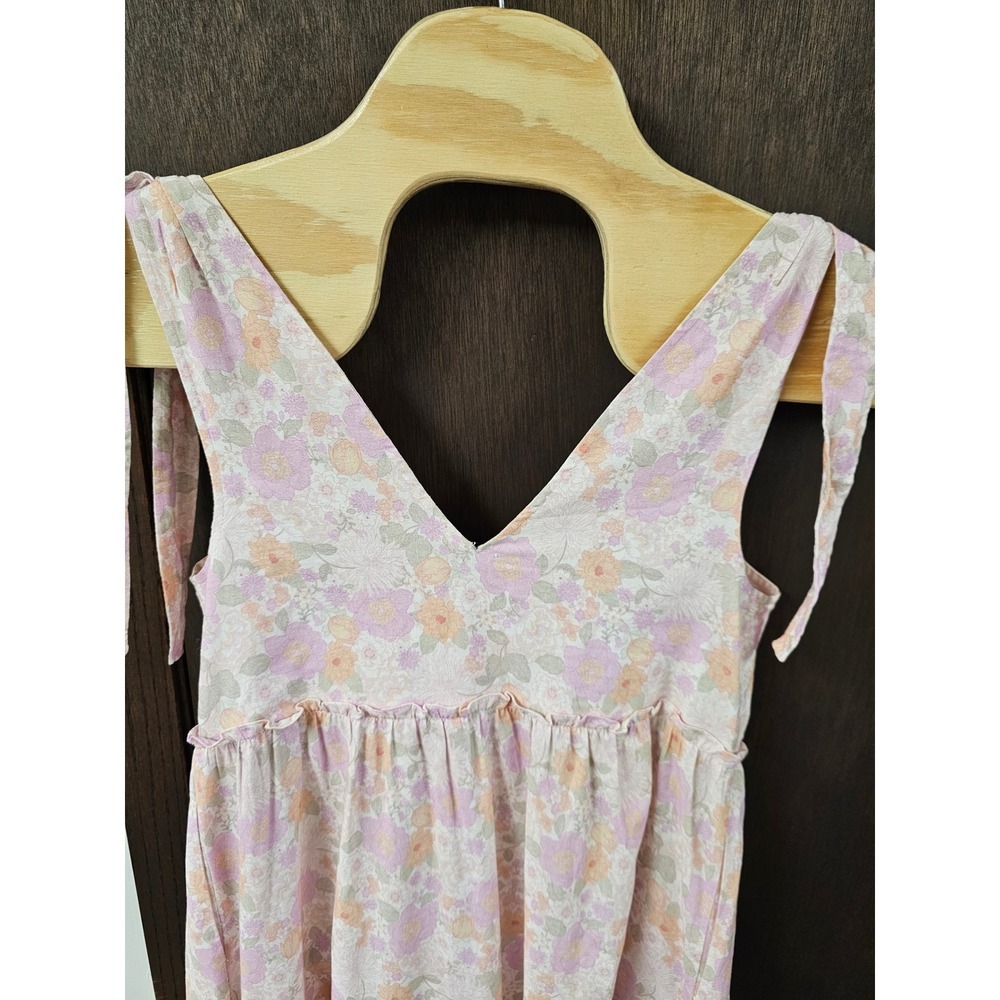 Petal + Pup Erenda Pink Floral Tiered Midi Dress Tie Shoulder Cotton Ramie Sz 6 - Picture 11 of 12